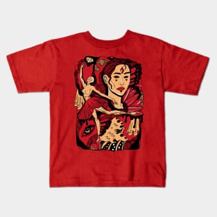 Red and Cream Ballerina Kids T-Shirt